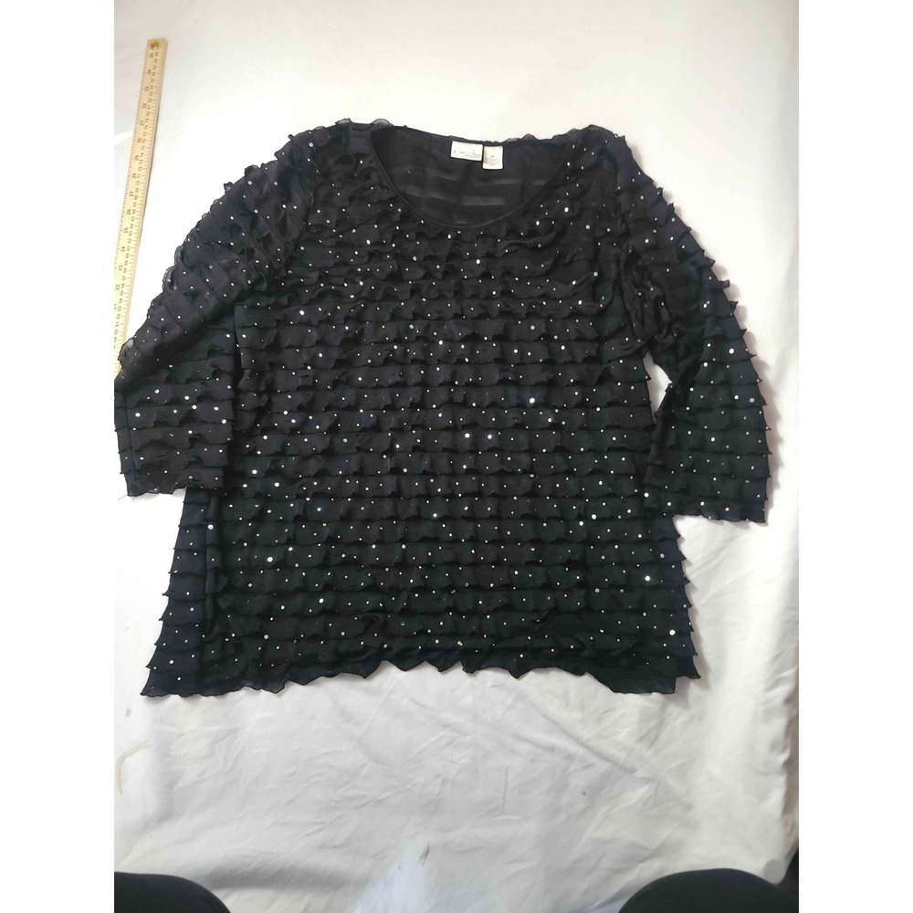 Kim Rogers Top Women 2X Plus Sequin Ruffle Mermaidcore Maximalist Whimsigoth USA